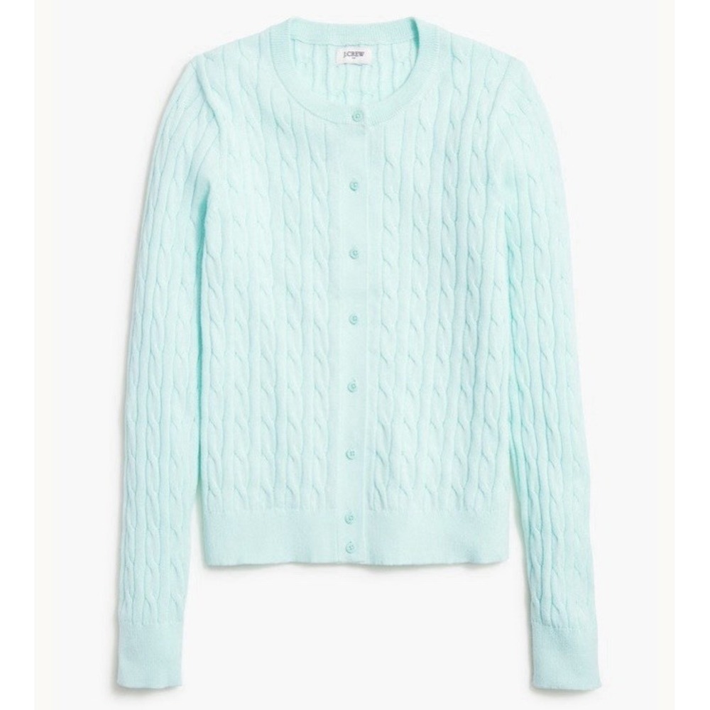 J.CREW Women XS Blue Cotton Cable-Knit Crew Neck Button Front Cardigan Sweater